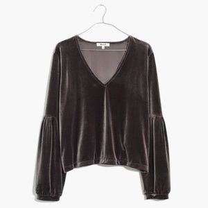 NWT Madewell Velvet Bubble-Sleeve Top